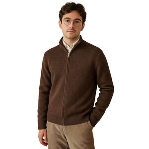 J.CREW VINTAGE 90s lambswool zip sweater brown mock‎ neck XL minimalist academia